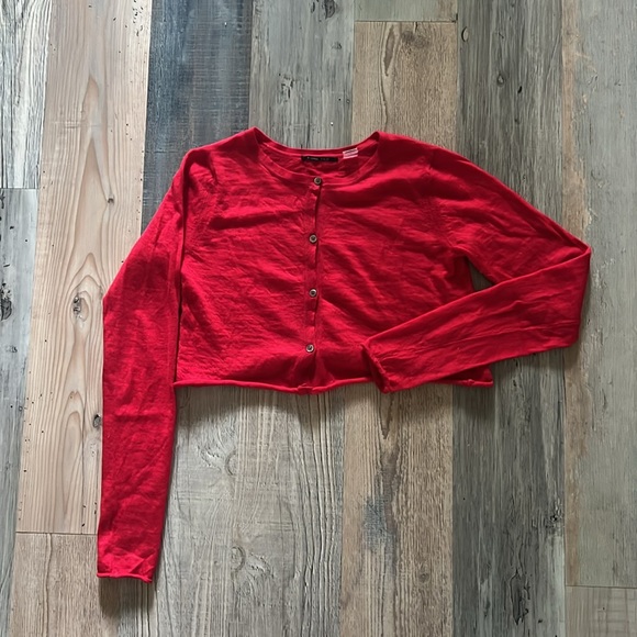 BRAZEAU TRICOT Red Cashmere Crop Sweater Size: 2 - Picture 8 of 16